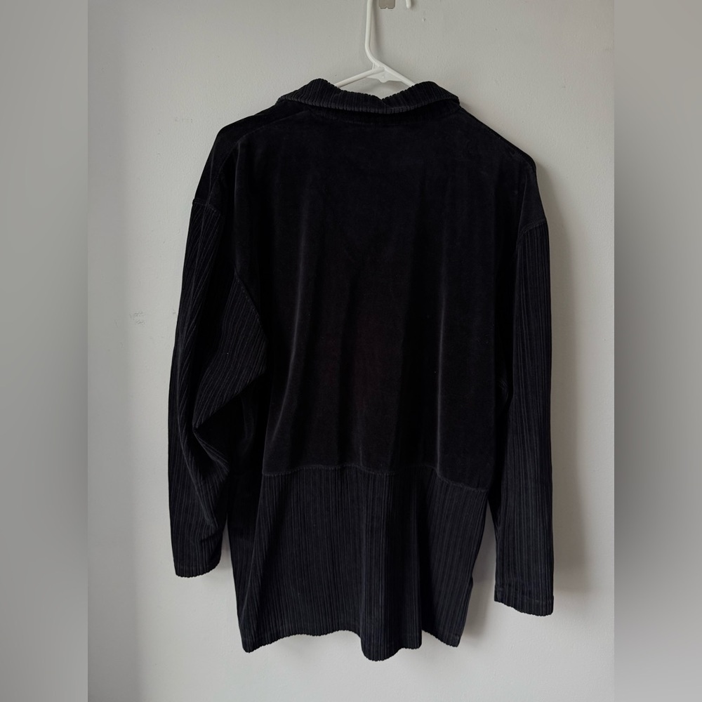 VTG Liz Claiborne Black Zip-Up Sweater Suede Cotton Pattern Pullover Soft Size L - Picture 8 of 9